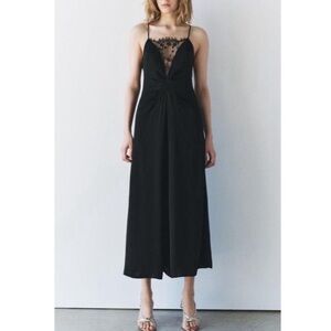 BNWT Zara long lace lingerie style dress black midi ZW collection medium